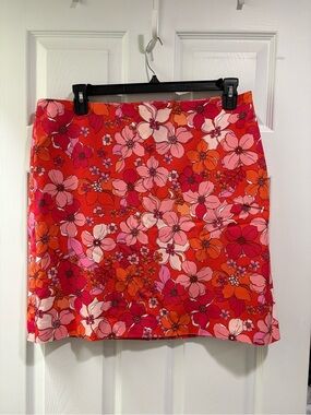 Talbots Red-Orange Pink Floral Mini Skirt
